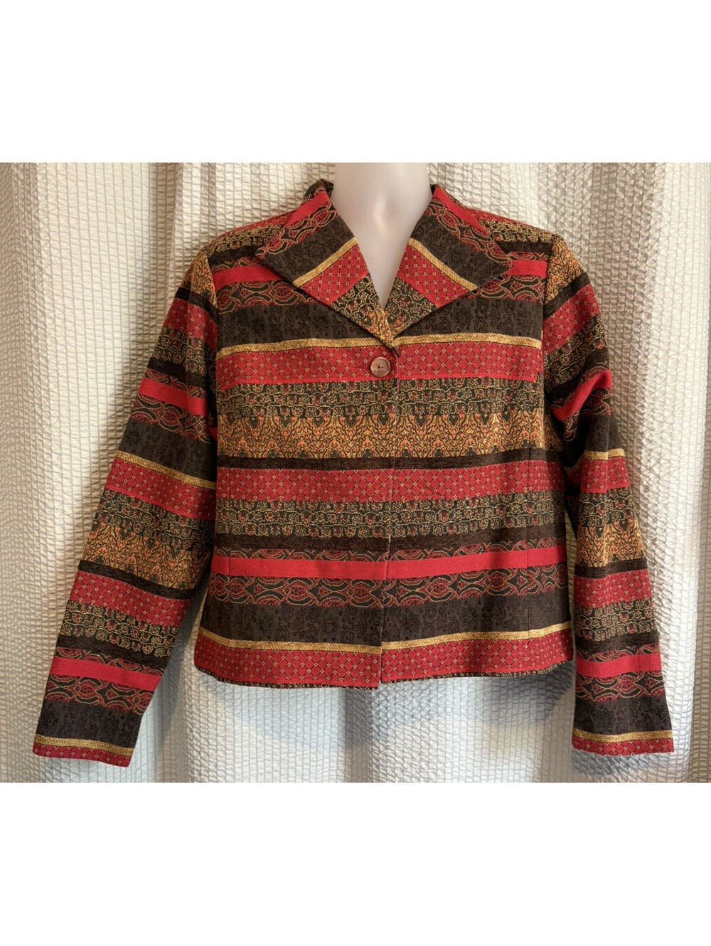 Coldwater Creek Blazer Jacket Womens PL Tapestry Patchwork Artsy Boho Jacquard